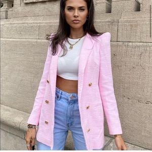 ZARA Textured Weave Blazer Dress Pink